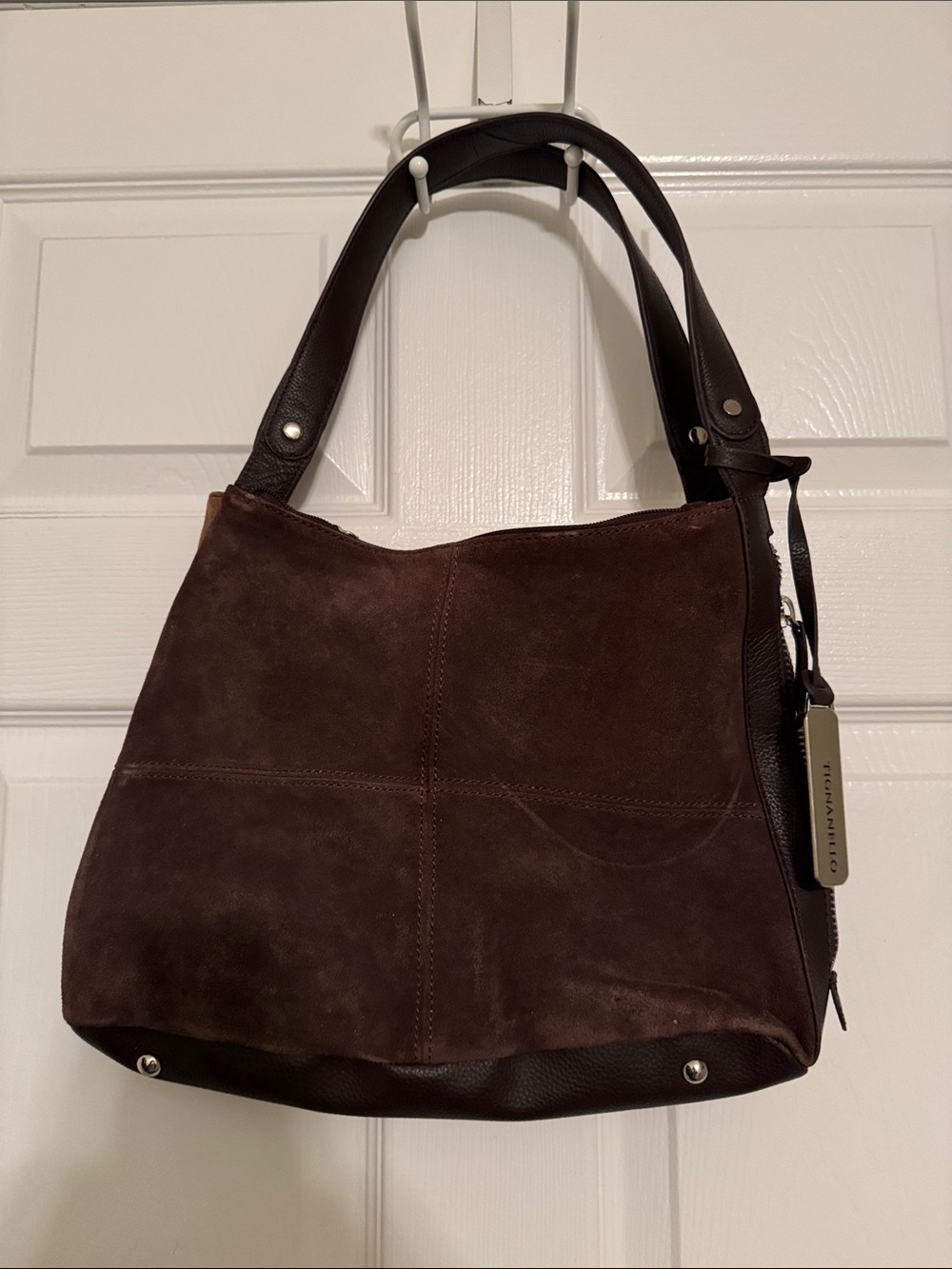 Tignanello Chocolate Brown Suede & Leather Shoulder Hobo